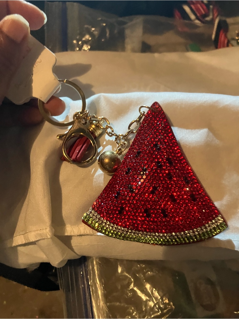 Crystal Watermelon Slice Keychain - Red & Green